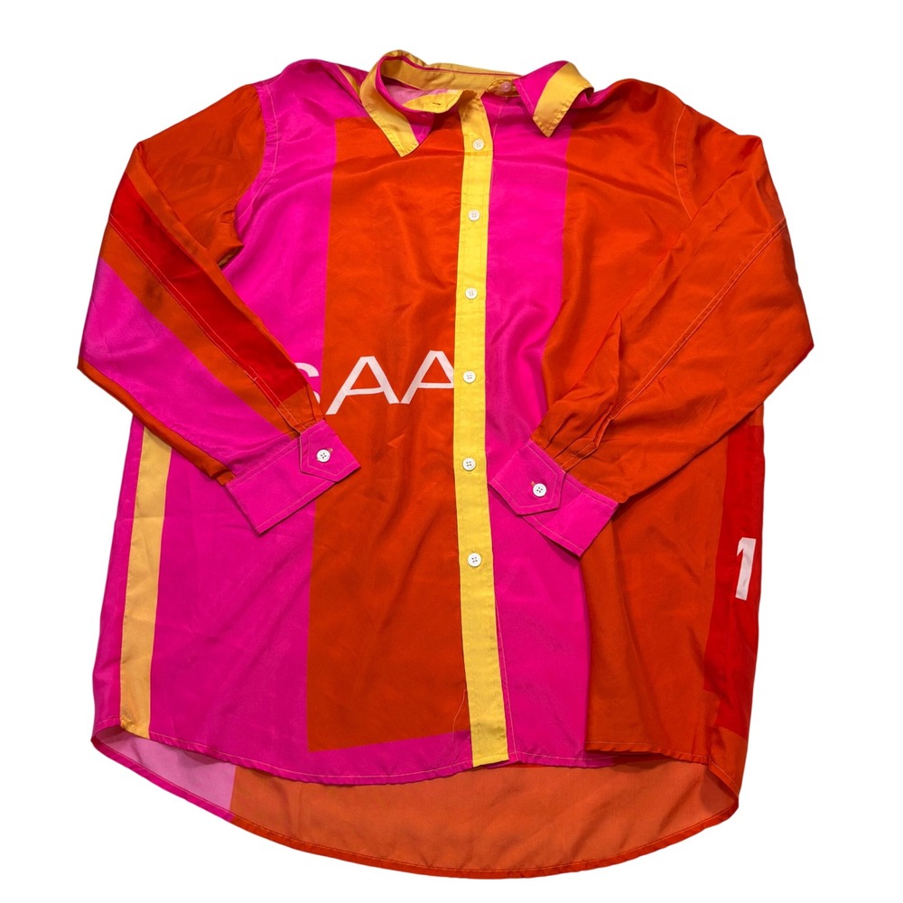 Isaac Mizrahi Target 20th Anniversary 100%‎ Silk Colorblock Logo Shirt Pink M